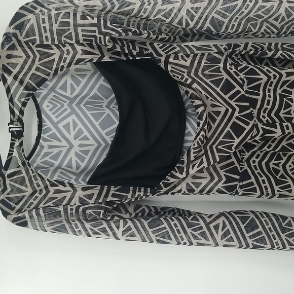 One Piece Catsuit Black & Cream Asymmetric Print Sheer w Lining. - Picture 5 of 8